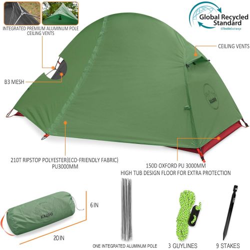  KAZOO Waterproof Backpacking Tent Ultralight 1 Person Lightweight Camping Tents 1 People Hiking Tents Aluminum Frame Double Layer (Eco-Friendly Fabric)