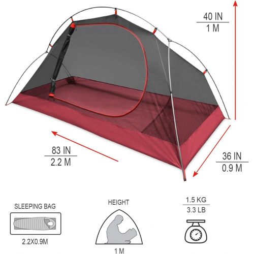  KAZOO Waterproof Backpacking Tent Ultralight 1 Person Lightweight Camping Tents 1 People Hiking Tents Aluminum Frame Double Layer (Eco-Friendly Fabric)