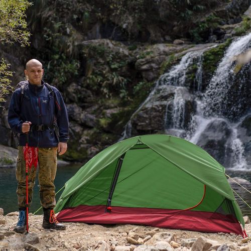  KAZOO Waterproof Backpacking Tent Ultralight 1 Person Lightweight Camping Tents 1 People Hiking Tents Aluminum Frame Double Layer (Eco-Friendly Fabric)