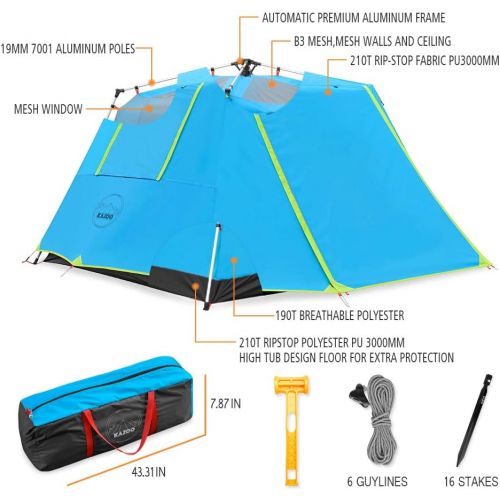  [아마존베스트]KAZOO Family Camping Tent Large Waterproof Pop Up Tents 4/6/8 Person Room Cabin Tent Instant Setup with Sun Shade Automatic Aluminum Pole