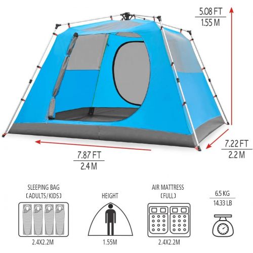  [아마존베스트]KAZOO Family Camping Tent Large Waterproof Pop Up Tents 4/6/8 Person Room Cabin Tent Instant Setup with Sun Shade Automatic Aluminum Pole