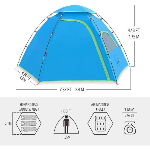  KAZOO Outdoor Camping Tent 2/4 Person Waterproof Camping Tents Easy Setup Two/Four Man Tent Sun Shade 2/3/4 People