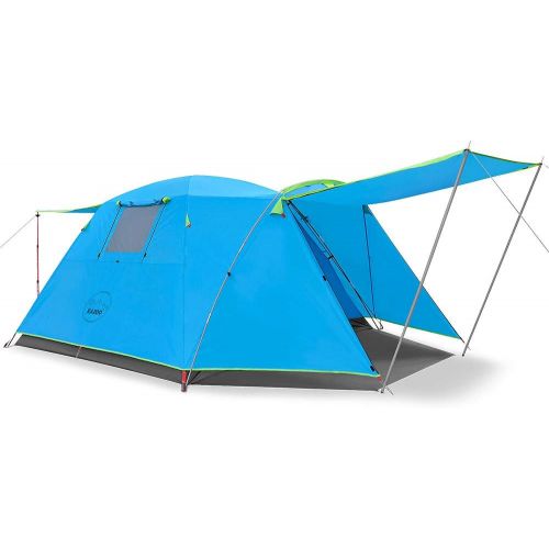  KAZOO Outdoor Camping Tent Durable Waterproof, Family Large Tents 4 Person, Easy Setup Tent with Porch Double Layer (Blue)