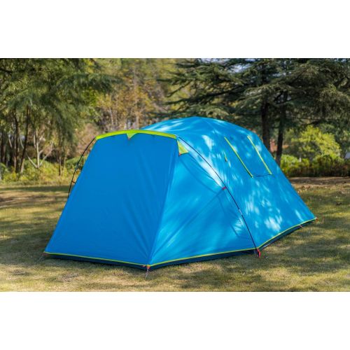  KAZOO Outdoor Camping Tent Durable Waterproof, Family Large Tents 4 Person, Easy Setup Tent with Porch Double Layer (Blue)