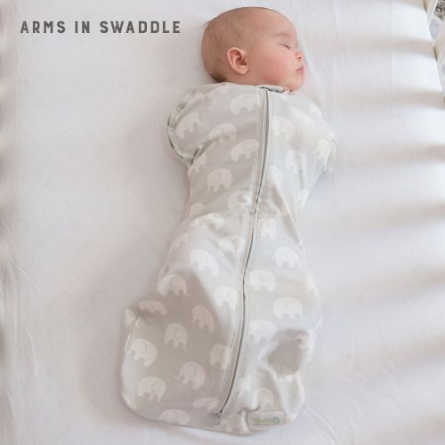  KB Designs Woombie Small Hybrid 4-Stage Swaddle, Sleepy Elephant, Grey, 0-3 M