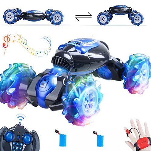  KB KAIBO RC Cars, 1:12 Scale Large Gesture RC Car, 4WD 2.4G 25KM/H Fast Hand Controlled RC Car, All Terrains Double Sides Rotating Remote Control Car for Boys 4-12 with 2 Batteries Cool Lig