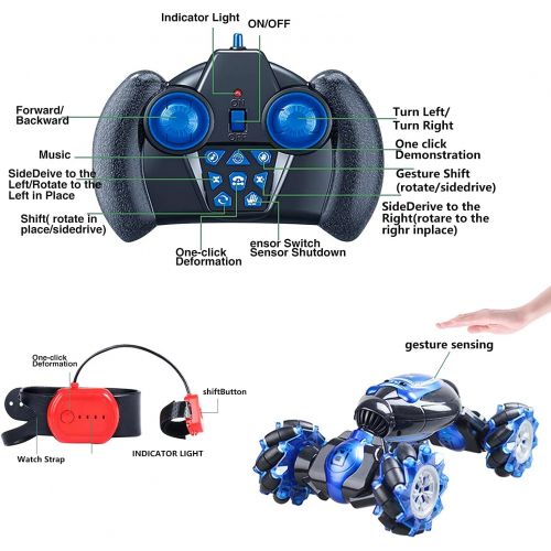  KB KAIBO RC Cars, 1:12 Scale Large Gesture RC Car, 4WD 2.4G 25KM/H Fast Hand Controlled RC Car, All Terrains Double Sides Rotating Remote Control Car for Boys 4-12 with 2 Batteries Cool Lig