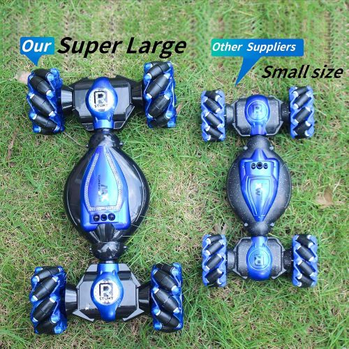  KB KAIBO RC Cars, 1:12 Scale Large Gesture RC Car, 4WD 2.4G 25KM/H Fast Hand Controlled RC Car, All Terrains Double Sides Rotating Remote Control Car for Boys 4-12 with 2 Batteries Cool Lig