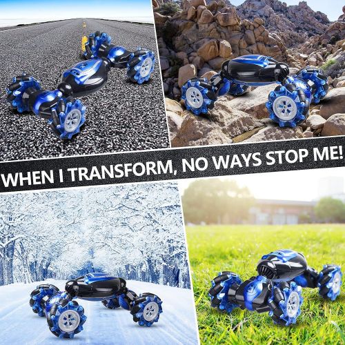  KB KAIBO RC Cars, 1:12 Scale Large Gesture RC Car, 4WD 2.4G 25KM/H Fast Hand Controlled RC Car, All Terrains Double Sides Rotating Remote Control Car for Boys 4-12 with 2 Batteries Cool Lig