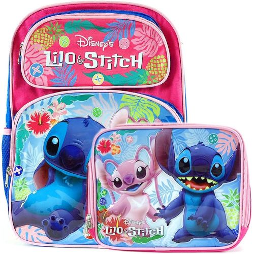  KBNL Disney Lilo and Stitch School Backpack 16 and Lunch Bag Set : Stitch and Angel