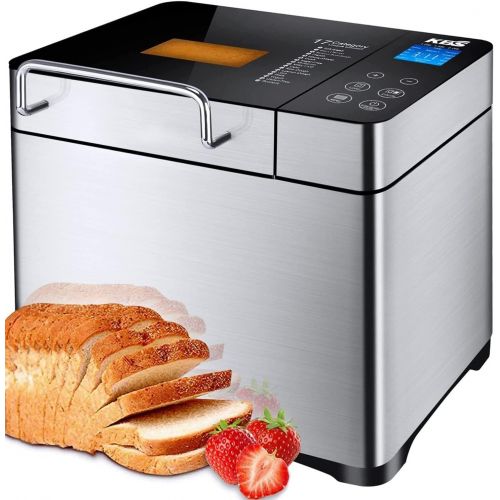  KBS Large 17-in-1?Bread Machine, 2LB?All Stainless Steel Bread Maker with Auto Fruit Nut Dispenser, Nonstick Ceramic Pan, Full Touch Panel Tempered Glass, Reserve& Keep Warm?Set, O