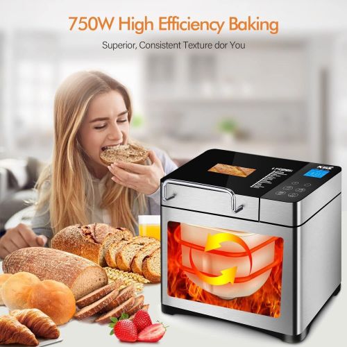  KBS Large 17-in-1?Bread Machine, 2LB?All Stainless Steel Bread Maker with Auto Fruit Nut Dispenser, Nonstick Ceramic Pan, Full Touch Panel Tempered Glass, Reserve& Keep Warm?Set, O