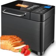 KBS 17-in-1 Bread Maker with Dual Heaters, 710W Bread Machine Brushed Stainless Steel with Gluten-Free Setting, Auto Fruit Nut Dispenser, Ceramic Pan& Touch Panel, 2LB Loaf 3 Crust