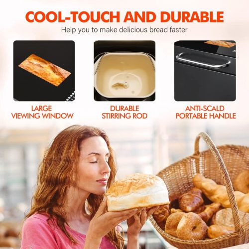  [아마존베스트]KBS 17-in-1 Bread Machine with Double Tubes, 2LB XL Bread Maker with Fruit Nut Dispenser, Ceramic Pan& Digital Touch Panel, 3 Loaf Sizes 3 Crust Colors, Reserve& Keep Warm Set, Sta