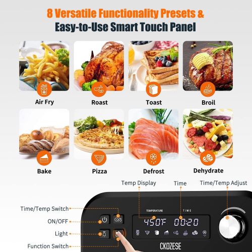  KBS 8-In-1 Toaster Oven Air Fryer, 6-Slice Compact Convection Oven Countertop with 6 Rapid Quartz Heaters, Air Fry,Grill,Roast,Broil,Bake, Black Stainless Steel Dehydrator,Smart Screen