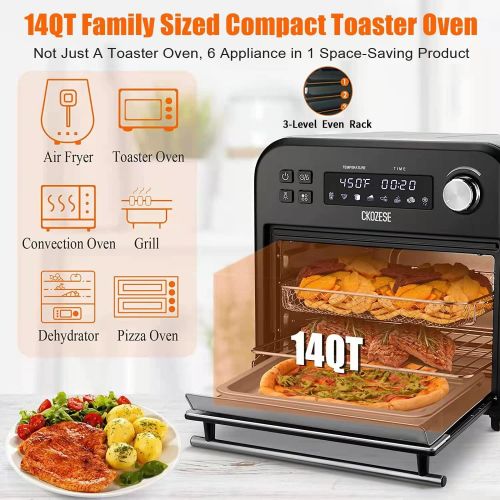  KBS 8-In-1 Toaster Oven Air Fryer, 6-Slice Compact Convection Oven Countertop with 6 Rapid Quartz Heaters, Air Fry,Grill,Roast,Broil,Bake, Black Stainless Steel Dehydrator,Smart Screen