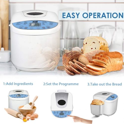  KBS Automatic Upgraded Bread Maker Machine, 19 Programs Including Gluten-Free Setting, 3 Crust Colors, 15 Hours Delay Time, 1 Hour Keep Warm, Easy Operation, 2 LB Large Capacity fo
