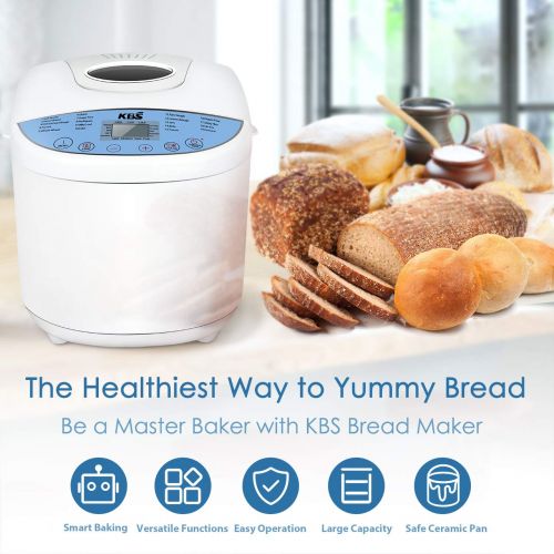  KBS Automatic Upgraded Bread Maker Machine, 19 Programs Including Gluten-Free Setting, 3 Crust Colors, 15 Hours Delay Time, 1 Hour Keep Warm, Easy Operation, 2 LB Large Capacity fo