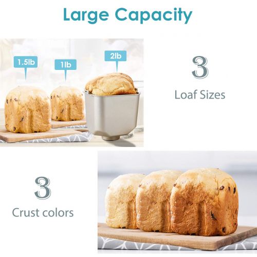  KBS Automatic Upgraded Bread Maker Machine, 19 Programs Including Gluten-Free Setting, 3 Crust Colors, 15 Hours Delay Time, 1 Hour Keep Warm, Easy Operation, 2 LB Large Capacity fo