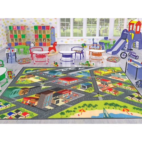  KC Cubs Playtime Collection Multicolored Polypropylene Road Map Educational Area Rug - 82 x 910