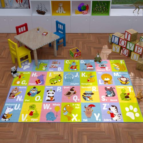  KC Cubs Kev & Cooper Playtime Collection ABC Alphabet Animal Educational Area Rug - 33 x 47