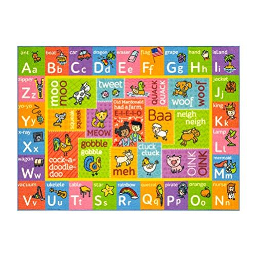  KC Cubs Playtime Collection ABC Alphabet with Old McDonalds Animals Educational Learning Area Rug Carpet for Kids and Children Bedrooms and Playroom - 3 3 x 4 7