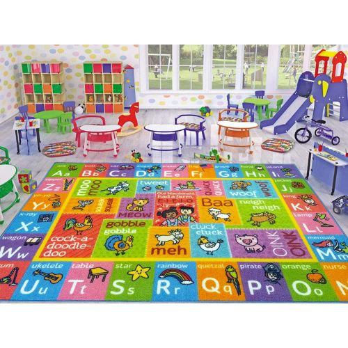  KC Cubs Playtime Collection ABC Alphabet with Old McDonalds Animals Educational Learning Area Rug Carpet for Kids and Children Bedrooms and Playroom - 3 3 x 4 7