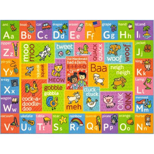  KC Cubs Playtime Collection ABC Alphabet with Old McDonalds Animals Educational Learning Area Rug Carpet for Kids and Children Bedrooms and Playroom - 3 3 x 4 7