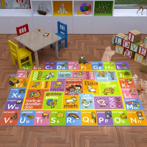  KC Cubs Playtime Collection ABC Alphabet with Old McDonalds Animals Educational Learning Area Rug Carpet for Kids and Children Bedrooms and Playroom - 3 3 x 4 7