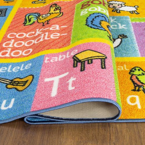  KC Cubs Playtime Collection ABC Alphabet with Old McDonalds Animals Educational Learning Area Rug Carpet for Kids and Children Bedrooms and Playroom - 3 3 x 4 7