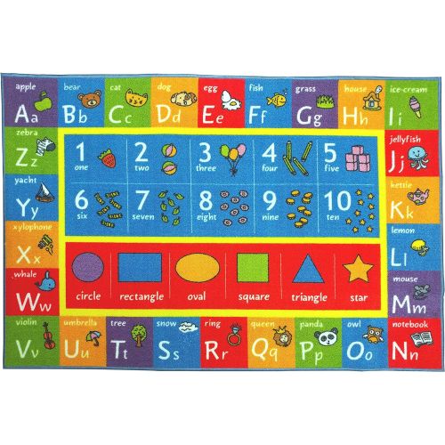  [아마존베스트]KC Cubs Kev & Cooper Playtime Collection ABC, Numbers and Shapes Educational Area Rug - 33 x 47