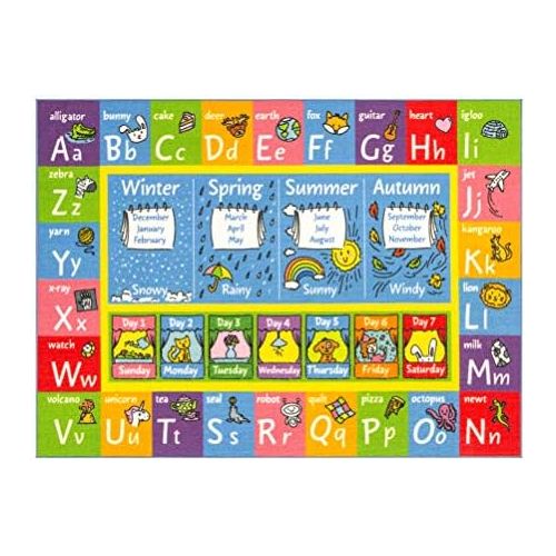  [아마존베스트]KC CUBS Playtime Collection ABC Alphabet, Seasons, Months and Days of The Week Educational Learning Area Rug Carpet for Kids and Children Bedrooms and Playroom (3 3 x 4 7)