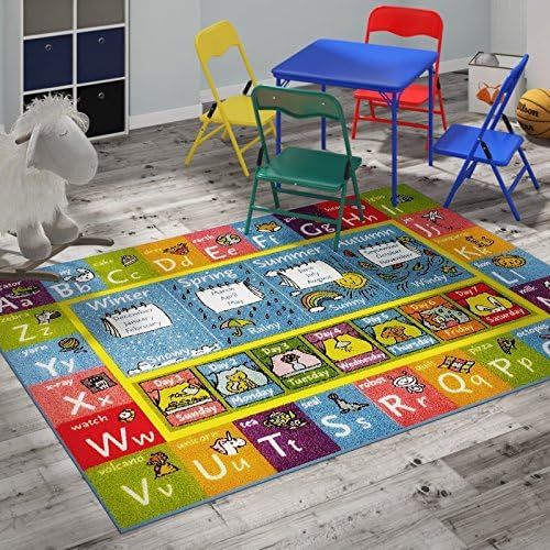  [아마존베스트]KC CUBS Playtime Collection ABC Alphabet, Seasons, Months and Days of The Week Educational Learning Area Rug Carpet for Kids and Children Bedrooms and Playroom (3 3 x 4 7)