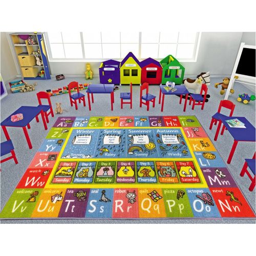  [아마존베스트]KC CUBS Playtime Collection ABC Alphabet, Seasons, Months and Days of The Week Educational Learning Area Rug Carpet for Kids and Children Bedrooms and Playroom (3 3 x 4 7)