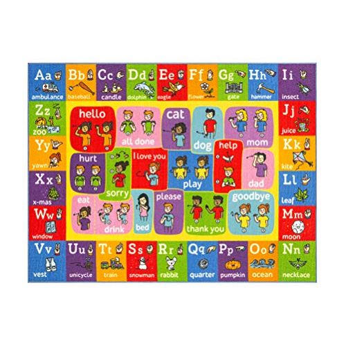  [아마존베스트]KC Cubs Playtime Collection ABC Alphabet ASL Sign Language Educational Learning Area Rug Carpet for Kids and Children Bedrooms and Playroom - 5 0 x 6 6