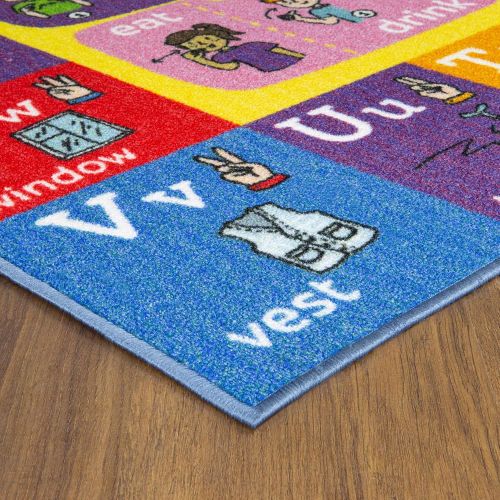  [아마존베스트]KC Cubs Playtime Collection ABC Alphabet ASL Sign Language Educational Learning Area Rug Carpet for Kids and Children Bedrooms and Playroom - 5 0 x 6 6