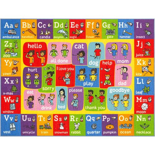  [아마존베스트]KC Cubs Playtime Collection ABC Alphabet ASL Sign Language Educational Learning Area Rug Carpet for Kids and Children Bedrooms and Playroom - 5 0 x 6 6