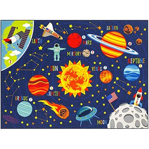  [아마존베스트]KC Cubs Playtime Collection Outer Space Safari Road Map Educational Learning & Game Area Rug Carpet for Kids and Children Bedrooms and Playroom