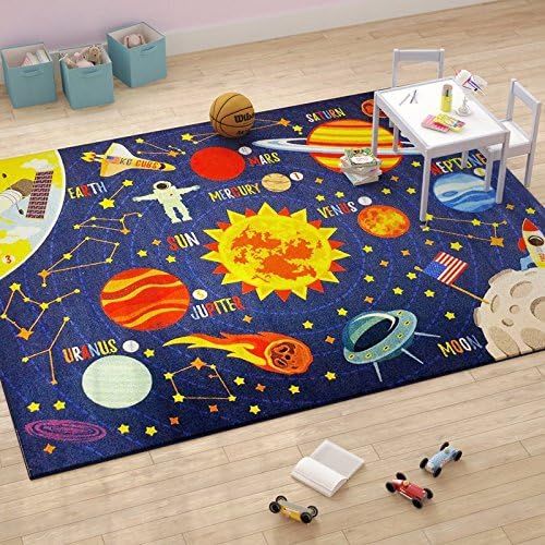  [아마존베스트]KC Cubs Playtime Collection Outer Space Safari Road Map Educational Learning & Game Area Rug Carpet for Kids and Children Bedrooms and Playroom