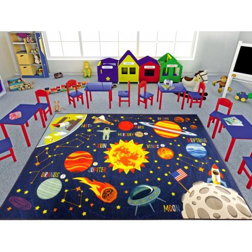  [아마존베스트]KC Cubs Playtime Collection Outer Space Safari Road Map Educational Learning & Game Area Rug Carpet for Kids and Children Bedrooms and Playroom