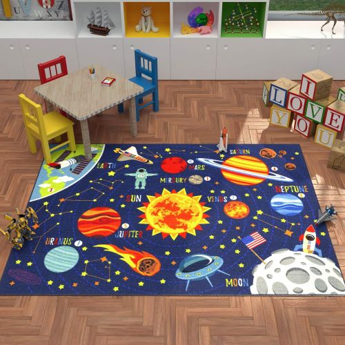  [아마존베스트]KC Cubs Playtime Collection Outer Space Safari Road Map Educational Learning & Game Area Rug Carpet for Kids and Children Bedrooms and Playroom