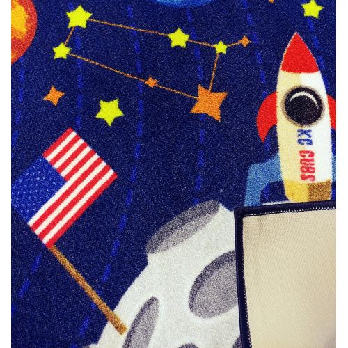  [아마존베스트]KC Cubs Playtime Collection Outer Space Safari Road Map Educational Learning & Game Area Rug Carpet for Kids and Children Bedrooms and Playroom