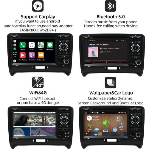  KC Navigation Joyx Android 10.0 Double DIN Car Radio Suitable for Audi TT 2006 2011 GPS Navigation Reversing Camera Canbus Free 2G + 32G 7 Inch Support Dab+ Steering Wheel Control 4G WiFi Carpla