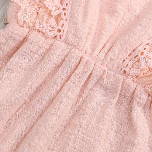  KCSLLCA Baby Girls Lace Romper Set Ruffle Sleeve Solid Color Onesie with Headband