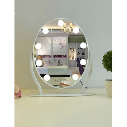  KCoob Makeup Mirror Vanity Mirror Magnification Large Round Makeup Cosmetic Mirror Table Stand Black White (Color : White)