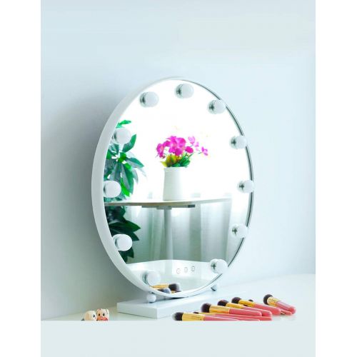  KCoob Makeup Mirror Vanity Mirror Magnification Large Round Makeup Cosmetic Mirror Table Stand Gold White (Color : White)