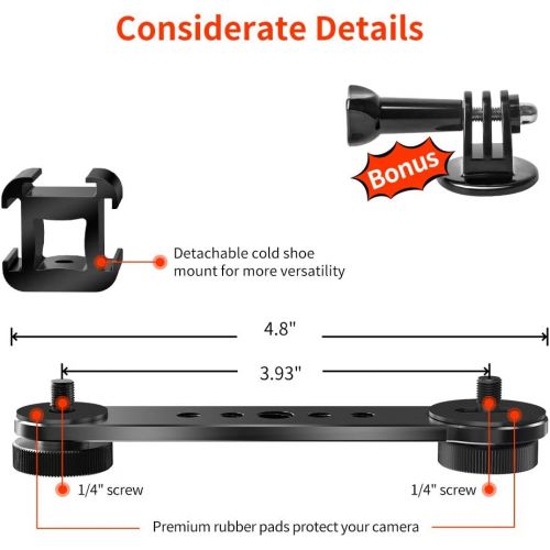  [아마존베스트]Triple Cold Shoe Extension Bar, KDD Microphone Mount Extension Bar Bracket with 1/4 3/8 Adapter Compatible for GoPro, Gimbal, Tripod, Monopod OSMO Zhiyun Feiyu Stabilizer