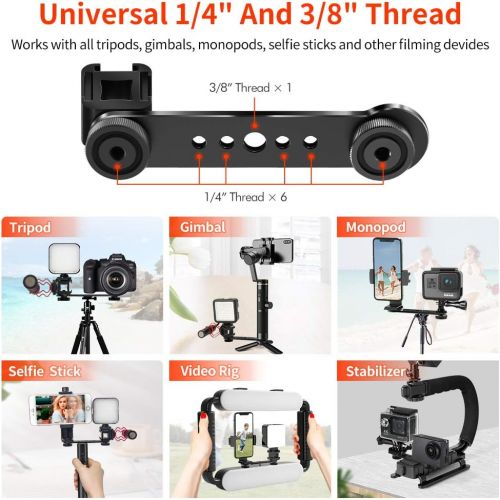  [아마존베스트]Triple Cold Shoe Extension Bar, KDD Microphone Mount Extension Bar Bracket with 1/4 3/8 Adapter Compatible for GoPro, Gimbal, Tripod, Monopod OSMO Zhiyun Feiyu Stabilizer