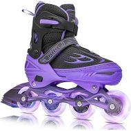 Inline Skates for Kids,Adjustable Roller Skates with 4 Illuminating Pu Wheels,Outdoors Indoors Roller Skates for Boys Girls Beginners