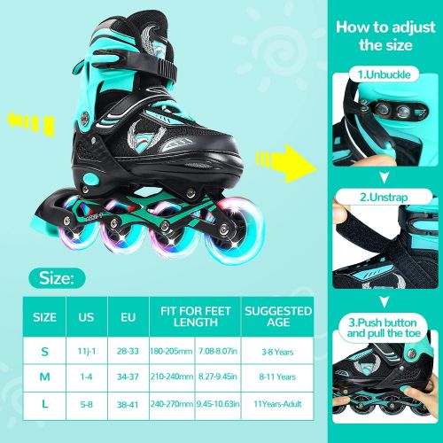  KDJ Adjustable Inline Skates, Roller Blades for Girls, Roller Blades for Boys : Roller Skates with 8 Illuminating Pu Wheels, Outdoors Indoors High Performance Roller Blades for Kids Wo